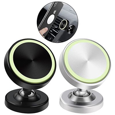 Vinabo Magnetische houder voor telefoon, 360 graden draaibaar, compatibel met alle smartphones, auto-accessoires voor binnen, 2 stuks