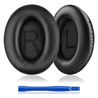 GlasFlength Cuscinetti Cuffie per Bose QC35 e QC35 II, Copri Cuffie Memory Foam Acustico e pelle Proteica Cuscinetti Auricolari di Ricambio con 1 Stick di Installazione (1 Paio Nero)