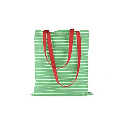 Bonamaison Printed Tote Bag, Reusable Grocery Bag, Shopping Bag, Machine Washable, Foldable, Canvas Cloth Bag with Red Handles, Size: 34x40 Cm