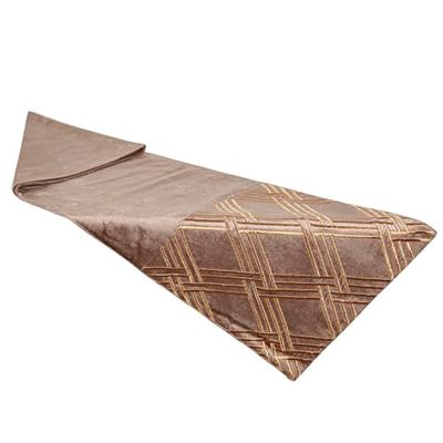 Romimex Runner da Tavolo Beige 33 x 180 x 1 cm Velluto Ricamato