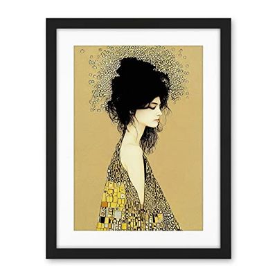 Wee Blue Coo Klimt Style Woman In Multi Coloured Shawl Painting Artwork Framed Wall Art Print 18X24 Inch