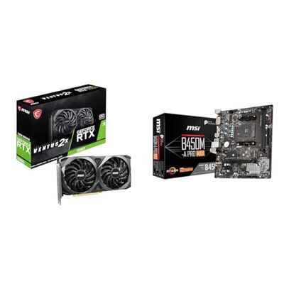 MSI GeForce RTX 3060 VENTUS 2X 12G OC Gaming Graphics Card - 12GB GDDR6, 1807 MHz & B450M-A PRO MAX Motherboard mATX, AM4, DDR4, LAN, USB 3.2 Gen1, M.2, DVI-D, HDMI, AMD RYZEN 1st