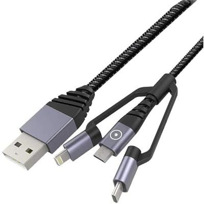 TIGER POWER CABLE 3EN1 USB-A VERS USB-C/LIGHTNING/MICRO-USB 1,2M GRIS