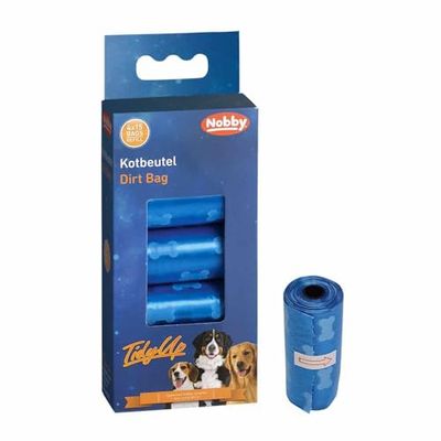 Nobby TidyUp - Sacchetti per escrementi con stampa ossea blu, 4 rotoli da 15 sacchetti