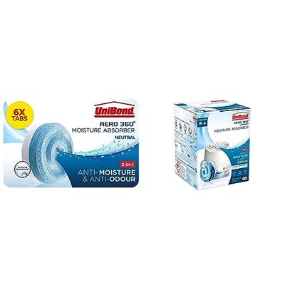 Unibond AERO 360° Moisture Absorber Neutral Refill Tab, Ultra-Absorbent and Odour-neutralising, (6 x 450g), AERO 360 Compact Moisture Absorber, Ultra-Absorbent Dehumidifier