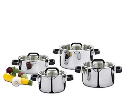 Spring - Set di pentole Fusion 2+, 4 pezzi Con coperchio in vetro, acciaio INOX, 4 pezzi