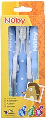 Nuby ID754BLUE Conjunto de 3 escovas de dentes, 3 m, cor azul
