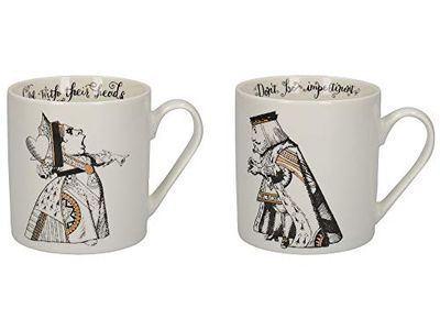 V&A Alice in Wonderland Conjunto de 2 chávenas de lata, Porcelana, White Black Gold