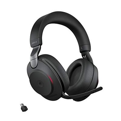 Jabra Evolve2 85 Auriculares Inalámbricos Estéreo con Soporte de Carga - Certificados para Microsoft Teams - Batería de Larga Duración - Adaptador Bluetooth USB-A - Negro