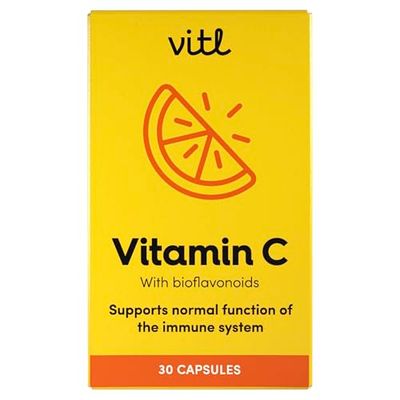 Vitl Vitamin C 500mg Supplement - 30 Vegan Easy to Swallow Capsules - Support Normal Functioning of The Immune System - 1 Month Supply