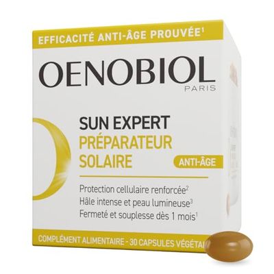 OENOBIOL SUN EXPERT Préparateur Solaire Anti-Âge - Efficacité Anti-Âge prouvée - Protection cellulaire renforcée - Favorise un hâle intense et éclatant - Complément Alimentaire 30 capsules - 1 mois