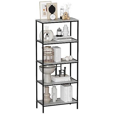 Vida Designs Brooklyn Boekenkast Houten Plank Opslag Display Planken Unit Industriële Rustieke Meubels (Grijs, 5 Tier)