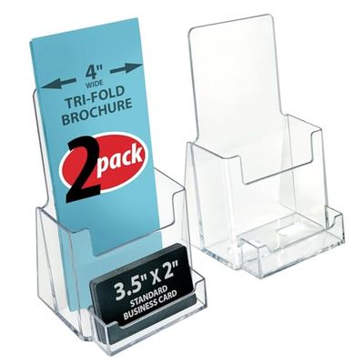 Azar Displays 252922-2PK - Soporte para folletos triple con bolsillo para tarjetas de visita, paquete de 2, transparente