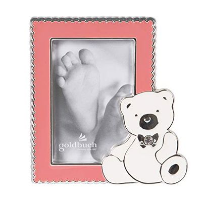 goldbuch Baby fotolijst Sweet Bear voor foto in 5x8 cm formaat, fotolijst van metaal, met standaard, fotolijst met beer en strasssteen, babyframe, frame roze, ca. 9 x 9,8 x 1 cm