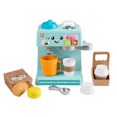 Fisher-Price Coffret Machine à Café : Apprendre et Servir avec Éveil Progressif et 10 éléments, à partir de 18 Mois, Version multilingue, HYR98
