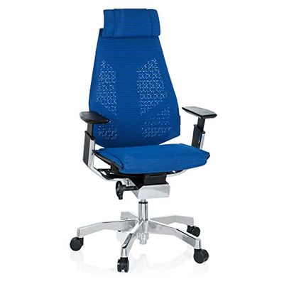 hjh OFFICE Chaise de Bureau Ergonomique GENIDIA Pro Fauteuil de Bureau à Dossier Haut Respirant avec Support Lombaire et accoudoir réglable, Maille Respirante Bleu 652604