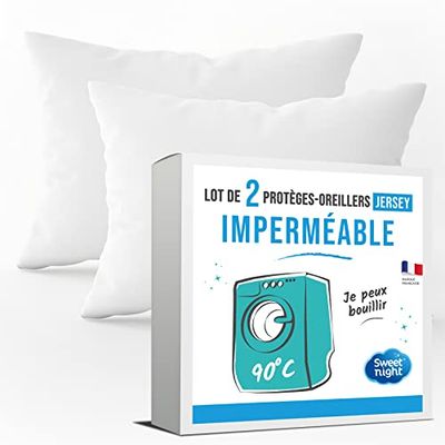 SWEET NIGHT - Lot de 2 Protège Oreillers 60x60 cm | Set de 2 | Imperméable et Micro Respirant | Souple et Silencieux | Lavable à 90°C | Zip de Fermeture