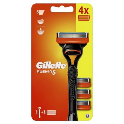 Gillette Fusion5 - Rasoio da uomo + 4 lame di ricambio, con 5 Lame per ridurre l'attrito, rasatura di cui quasi non ti senti, nero