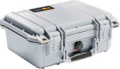 PELI 1400 stötsäker skyddslåda, IP67-vatten- och dammtät, 9 liters kapacitet, tillverkad i Tyskland, inget skum, silver