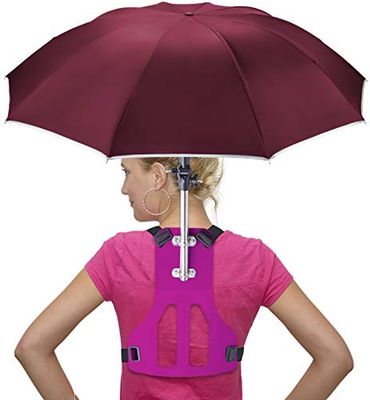 Primo Supply Parapluie portable mains libres pour la pêche, l'extérieur, la course, le jogging, le canoë, le kayak, l'ombre et les coups de soleil UV | Rouge
