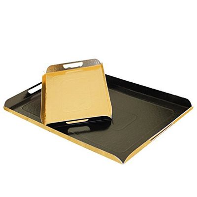 Dienbladen met handgrepen 28X42 Cm zwart/goud karton - 25 eenheden