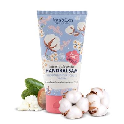 Jean & Len balsamo per le mani al cotone e burro di karité, trattamento per le mani da secche a molto secche, fornisce una cura intensiva ed è particolarmente delicato, senza siliconi, vegano, 75 ml