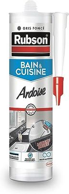Rubson Mastic Bain & Cuisine Couleur Ardoise, Joint silicone multi-matériaux renforcé en antifongiques, mastic sanitaire coloré, souple & étanche, 280 ml