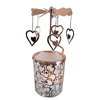 kingnero Portavelas Giratorio de carrusel, portavelas Giratorio, de Metal, para decoración del hogar (corazón de Oro Rosa)