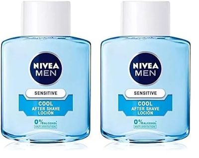 NIVEA MEN Sensitive Cool Loción After Shave (1 x 100 ml), con 0% alcohol para calmar la irritación, loción calmante para el cuidado de la piel sensible (Paquete de 2)