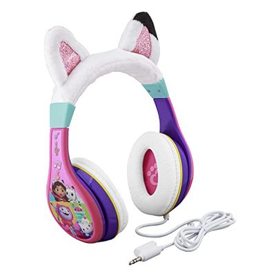 eKids Gabbys Dollhouse Casque pour Enfants, Filaire, pour l'École, la Maison ou Les Voyages, Câble sans Enchevêtrement pour Les Tous-Petits, Contrôleur de Volume, Prise Jack 3,5 mm INCL. - Dès 3 Ans