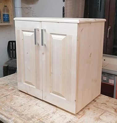 Mobiletto bagno in legno di abete, misure L60XL35XH60, 2 ripiani in legno, trattato con impregnante vari colori