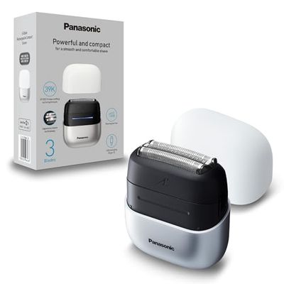Panasonic ES-ACM3BW503 Serie 700 Afeitadora Compacta de 3 Cuchillas, Afeitadora Eléctrica Húmeda y Seca para Hombres, Sensor de Barba, Resistente al Agua IPX7, Carga USB-C y Adaptador, Blanco