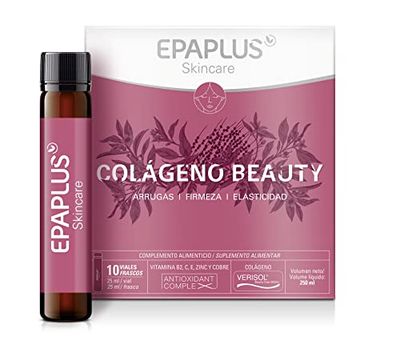 EPAPlus Skincare Colágeno Beauty, 10 flacons / 25 ml, Verisol Colágeno, Green Tea, Azahar Flower, Baya de Açai, rides, fermeté, élasticité, Maracuyá Taste