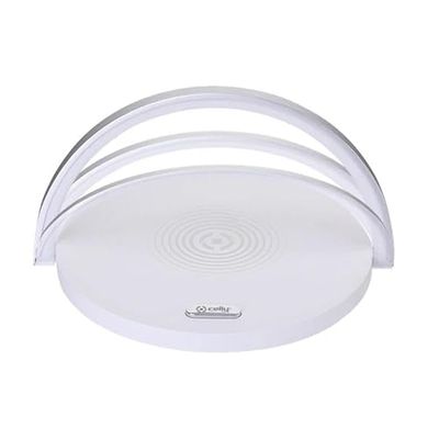 levitantes Draadloze oplader met witte ledlamp, snel opladen, compact design, ideaal voor nachtkastjes en kantoren.