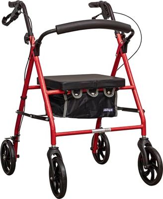 Aidapt Four Wheeled Lightweight Rollator Mobility Walker with Bag and 8 Inch Wheels for Indoor and Outdoor Use for Suport When Walking and Shopping