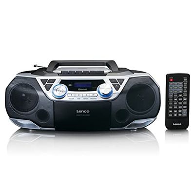 Lenco SCD-720 - Boombox Dab+ - Bluetooth 5.0 - Toploader CD/MP3 - Placa de Casete - Radio FM - Puerto USB - 2 x 6 W RMS - Bass Reflex - Mando a Distancia - Plata