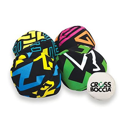 Crossboccia® 970828 Soft Boule Set Family Pack Pro, jeu de lancer en tissu pour intérieur et extérieur, pour 4 joueurs, coloré