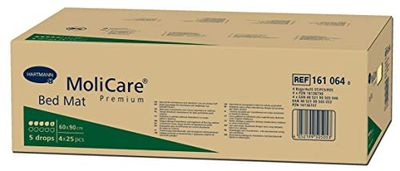 MoliCare Premium Bed Mat 5 Drops: Bed Protector Insert with Absorbent Core Made of Cellulose Flakes, 60 x 90 cm, 4 x 25 Pieces