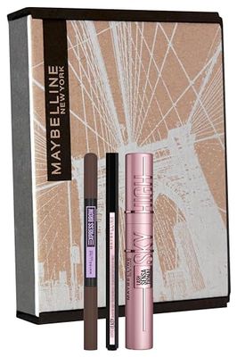 Maybelline New York Set di trucchi per occhi Sky High, Hyper Easy Liner e Brow Satin Duo per sopracciglia n. 04, marrone scuro