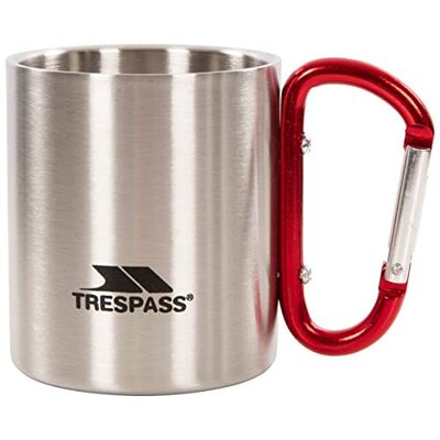 Trespass Bruski, silver, dubbelväggig campingmugg i rostfritt stål, 230 ml med karbinhake, grå