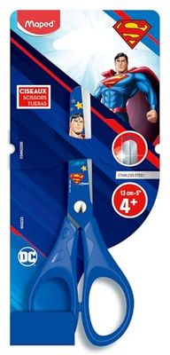 Maped - Pulse Superman Scissors 13 cm - Ergonomic Rings - High Quality Cut - Children's Scissors Round Ends, Ages 4 and Above - Blue