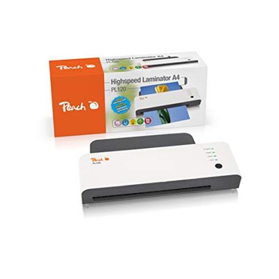 Peach PL120A laminator DIN-A4 inkl. 25 DIN A4 lamineringsfilmer och 10 delar startset | snabb start endast 60 sekunder jämfört med 3–5 min. | 2 filmer per minut/3 gånger snabbare än tidigare vanligt