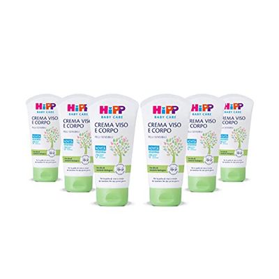 HiPP Baby Care krem nawilżający do twarzy i ciała dla dzieci i niemowląt, do skóry wrażliwej, z organicznym olejkiem migdałowym, 6 sztuk po 75 ml