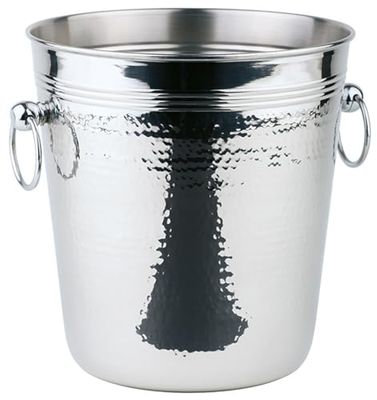APS "HAMMERSCHLAG" refroidisseur de vin/champagne - refroidisseur de bouteilles en acier inoxydable hautement poli avec poignées annulaires solides et bord roulé - dimensions : 21 x 21 cm, hauteur : 21,5 cm, volume : 4 l