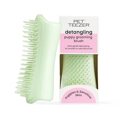 Tangle Teezer | Pet Teezer | Spazzola per cuccioli |Denti morbidi e flessibili | Districa e favorisce lo sviluppo delle ghiandole oleifere | Ideale per le aree sensibili | Mint