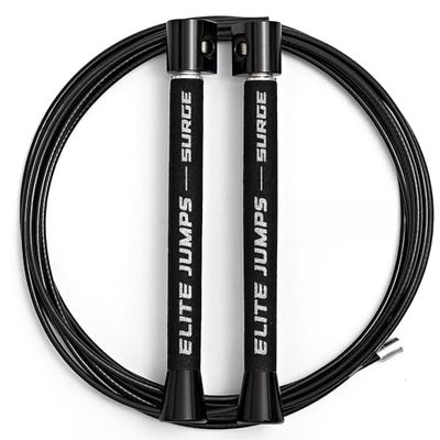 EliteSRS Corda per Salto di velocità a Regolazione Automatica, Rapida e Liscia, 3/32 "con Rivestimento in Nylon con Impugnatura in Alluminio con Doppio Cuscinetto a Sfera da 1 oz Nera