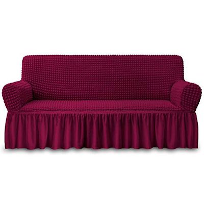 NICEEC Funda para sofá, 1 Pieza, fácil de Ajustar, Universal, Alta Elasticidad, Duradera, Protector de Muebles con faldón, Estilo campestre (3 plazas, Rojo Vino), Grande