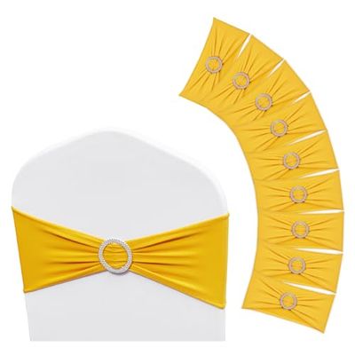 VEVOR Fajas Elásticas de Licra para Silla, Funda para Silla y Banda Elástica para Silla con Hebilla Redonda, Bandas Elásticas para Silla, Decoración para Bodas, Fiestas(100 Unidades, Amarillo Dorado)