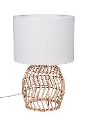 Reality, Lampe de table, Rike 1xE27, max.40,0 W Tissu, Blanc, Corps: Maillage rotin, naturel Ø:25,0cm, H:38,0cm Interrupteur de cordon,IP20,Sans illuminant