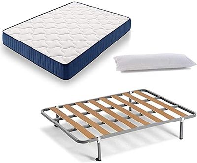HOGAR24 ES Cama Completa - Colchón Viscoelástico Viscorelax + Somier Basic + 4 Patas de 26cm + Almohada de Fibra, 120x180 cm